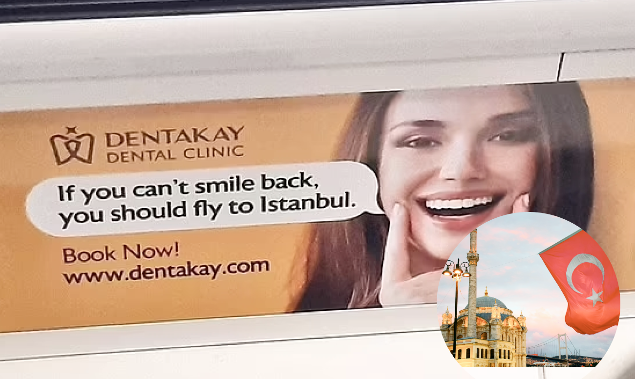 Фото рекламы лечения зубов в Турции. 