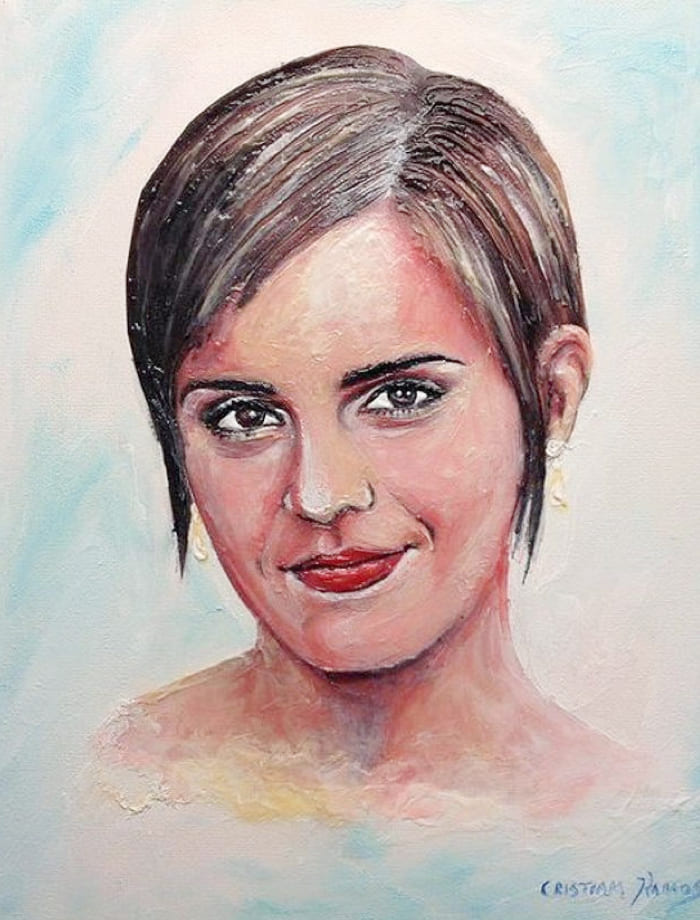 Портрет Эммы Уотсон нарисованный художником Кристианом Рамосом зубной пастой